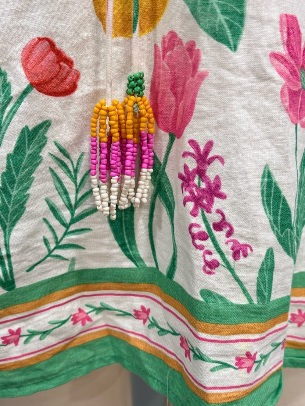 Rachel Zoe Linen Blend Pink Red and Yellow Lemons 3/4 Sleeve Tie Front Blouse XL - Picture 11 of 11